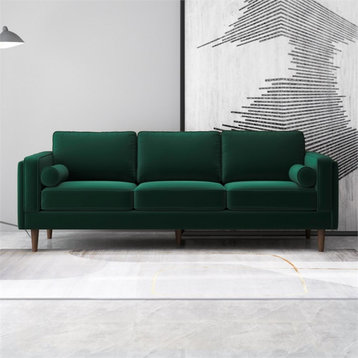 Hibernian Mid-Century Pillow Back Velvet Upholstered Sofa in Green