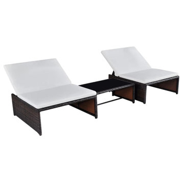 vidaXL Sun Loungers 2-Piece With Table Poly Rattan Brown