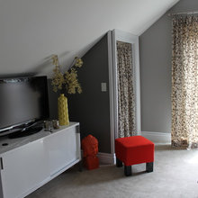 girls bedroom.  grey with pops of orange