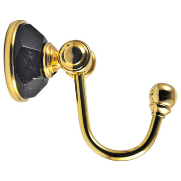 Robe Hook With Nero Marquina Marbel Accents, Polished Chrome