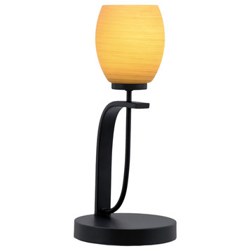 Cavella 1 Light Accent Lamp, Matte Black Finish, 5" Cayenne Linen Glass