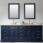 Design Element - Milano Single Vanity, Blue, 84" - Combining classic charms with modern features, the elegant Milano Vanity Collection by Design Element will instantly transform your bathroom into a work of art. All Milano vanity cabinets are constructed from solid birch hardwood and paired with a 1-inch thick seamless Carrara White Marble countertop and backsplash from Italy that are cut from a single slab. Soft closing doors and drawers provide smooth and quiet operations, while brushed finished metal hardware provides the perfect finishing touch. Other fine details include white porcelain sinks with overflow, dovetail joint drawer construction, predrilled holes to accommodate 8-inch widespread faucets, and multi-layer paint finish on the cabinets provide beauty and durability for years to come.