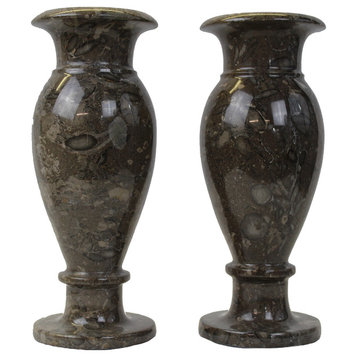 Natural Geo Gray Decorative Handcrafted 8" Marble Vase, Set of 2