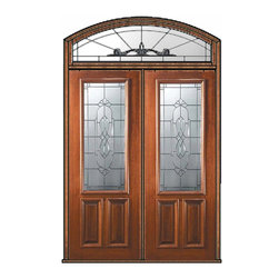 Prehung Transom Double Door 96 Wood Mahogany Kensington 2/3 Lite - Front Doors