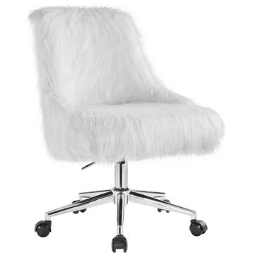 ACME Arundell II Fabric Upholstered Swivel Office Chair in White and Chrome