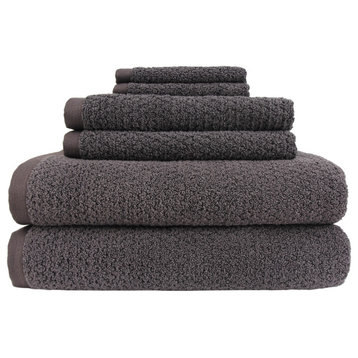 Everplush Diamond Jacquard Bath Towel Set 6-Piece, Charcoal, Dark Grey