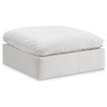 Meridian Furniture - Comfy Beige Linen Textured Fabric Modular Chair, Cream, Velvet, Ottoman - Give your space a whole new look with this cream Comfy velvet ottoman. This handsome ottoman fits nicely with other items in the Comfy collection and is a versatile seating option designed for adaptability, comfort and style. Wrapped in rich cream durable velvet upholstery, this ottoman offers a plush embrace of overstuffed down feather cushions, carefully crafted to deliver the highest level of comfort. The perfect seat for creating an oasis for relaxation, this ottoman has thick foam surrounding its frame for added support and coziness.