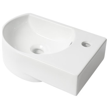 ALFI brand ABC119 White 16" Small Wall Mounted Ceramic Sink with Faucet Hole