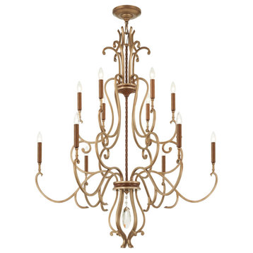 Magnolia Manor 12 Light Chandelier, Pale Gold With Distressed Bronze