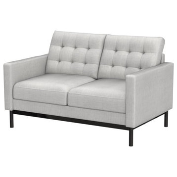 Mid Century Modern Loveseat, Cushioned Seat With Tufted Back, Light Grey