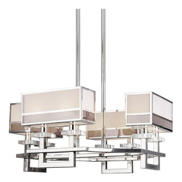 Forte Eight Light Chrome Fabric Shade Island Light