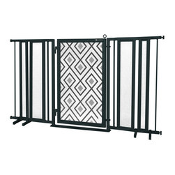 Fusion Gates - Fusion Gate with Gray Diamonds Design, Black, 65"-71.4" - Dog Gates