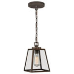 Vaxcel - Grant 7" Mini Pendant Burnished Bronze - Contemporary simplicity and classical elegance are handsomely paired in the pendants named Grant. Large panes of glass are outlined in burnished bronze trim. A single bulb delicately floats within its classic geometric metal frame. The Grant is a stunning solution to any interior space. Combine that with a vintage Edison style filament bulb to complete the look.