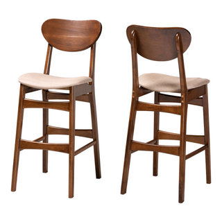 Kobell Midcentury Modern Walnut Effect 2 Piece Bar Stool Set