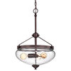 Yellowstone 3-Light Oil Rubbed Bronze Pendant With Seeded Glass Bell Shade
