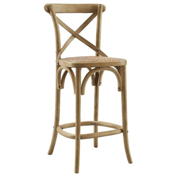Modway Gear 39.5" Rattan and Elm Wood Counter Stool in Natural Finish