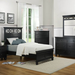 HOMELEGANCE 2119TBK-1 4PCS COTTAGE BLACK WOOD KIDS TWIN BEDROOM SET - Kids Bedroom Furniture Sets
