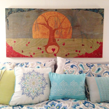 Custom painting "Willow" installed in bedroom at client's house