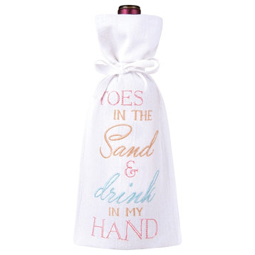 Toes in the Sand and Drink In My Hand Drawstring Wine Bottle Gift Bag