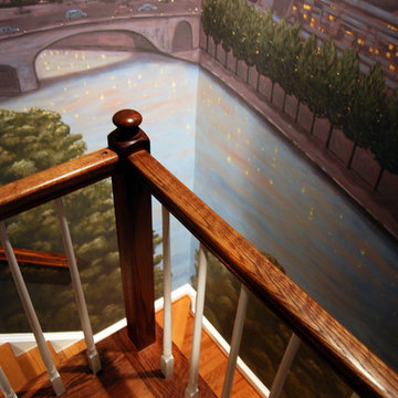 Paris Panorama 360 degree Mural hand painted throughout a 17 foot stairway