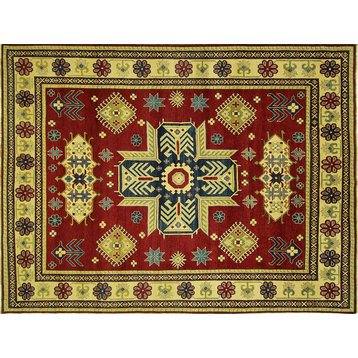 Central Cross Design Red 8'x11' Super Kazak Hand Knotted Wool Rug H6811