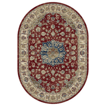 Ancient Garden 57559-1464 Area Rug, Red And Ivory, 6"7'X9'6" Oval