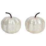 Dekorasyon Gifts & Decor - 2.5" Mini Capiz Pumpkin, White - This is a set of 4 miniature 2.5" pumpkins made of natural white gleaming capiz shell.  The diminutive size of these little pumpkins make them a perfect addition to any holiday or fall setting.  Makes a charming addition to individual placesettings and a perfect gift for your holiday guests.  Also a great accent to your table centerpiece or wreath.