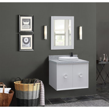 31" Single Wall Mount Vanity, White Finish With Gray Granite Top