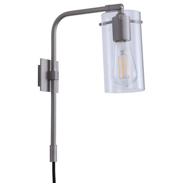 Gemma Plug-in Wall-Mounted Lamp, Brushed Nickel, Clear Glass