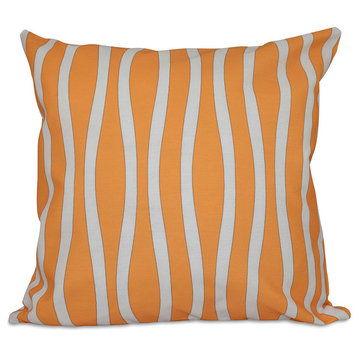 Wavy Stripe Decorative Pillow, Celosia Orange, 16"x16"