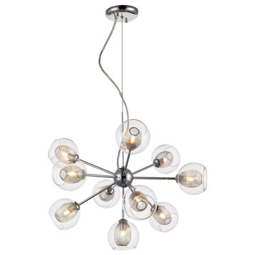 Auge 10-Light Chandelier, Chrome With Clear/Mesh Glass