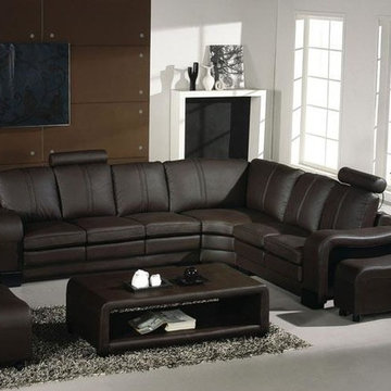 Espresso Leather Sectional Sofa with Adjustable Headrests