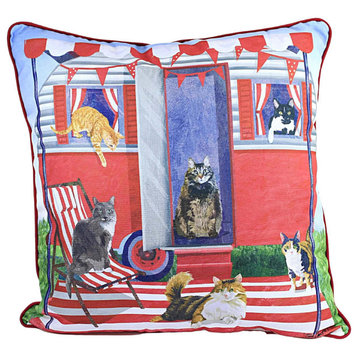 Home Decor Cat Caravan Pillow Polyester Trailer Vacation Summer C86144214