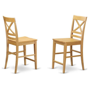 East West Furniture Quincy 11" Wood Counter Stools in Oak (Set of 2)