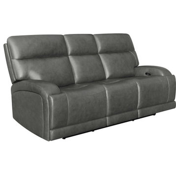 Coaster Contemporary Upholstered Leather Power Sofa in Charcoal