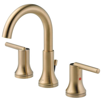 Modern Bathroom Faucet, Arched Design With 2 Handles and Pop Up Drain, Champagne