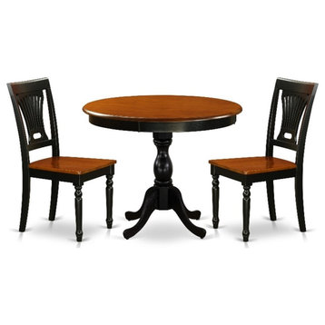 AMPV3-BCH-W - Dining Table and 2 Wood Chairs with Slatted Back - Black Finish