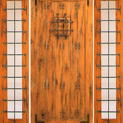 Door with Two Sidelites Exterior Prehung Knotty Alder with Speakeasy - Front Doors