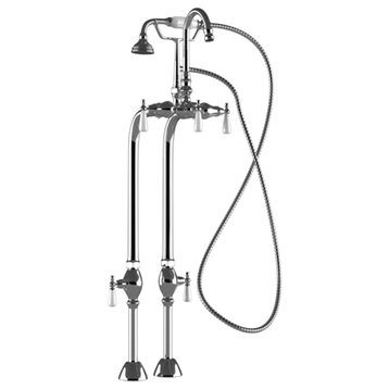 Clawfoot Tub Freestand Gooseneck Faucet, Hand-Held Shower Combo, Polished Chrome