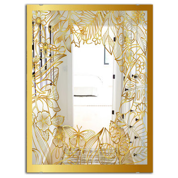 Designart Capital Gold Botanical Bliss 3 Glam Rectangle Wall Mirror, 28x40