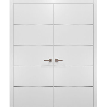Interior Double Doors | Planum 0020 White Silk | Modern Flush Solid Bedroom Hall