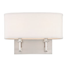 Grayson, Two Light Wall Sconce, Satin Nickel Finish, Off White Faux Silk Shade
