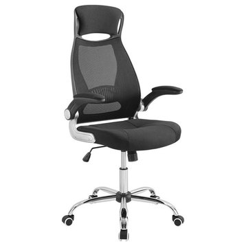 Pemberly Row Ergonomic Adjustable Swivel Mesh Fabric Office Chair in Black