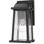 Z-Lite - Millworks 1 Light Outdoor Wall Light, Black - Classic lantern silhouetting lends timeless appeal to this transitional wall sconce. In a black finish with clear beveled glass, the fixture offers excellent lighting in any space.