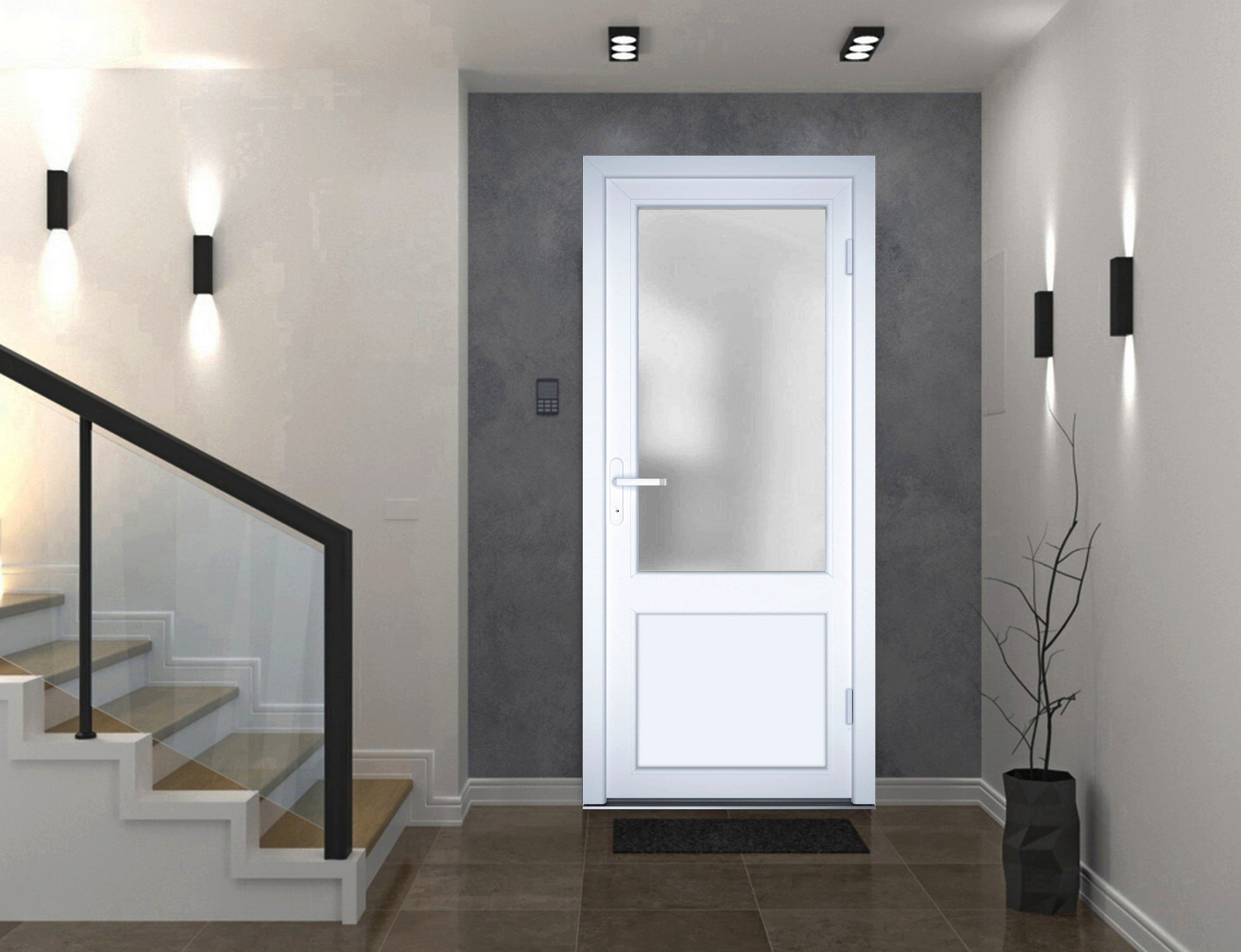 Exterior Prehung FiberGlass Door Frosted Glass Manux 8422 White Silk