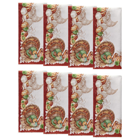 Holiday Turkey Bordered Fall Napkins, Set of 8