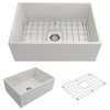 Contempo Farmhouse Kitchen Sink With Grid and Strainer, White, 27"