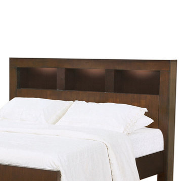 Benzara BM215959 3 Open Bookcase Queen King Size Bed With Soft Light, Brown