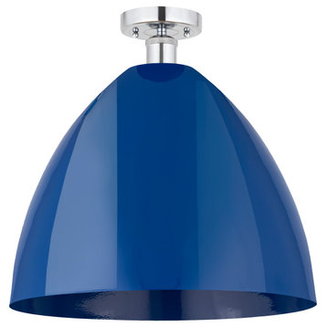 Edison Plymouth Dome 1 Light 16" Semi-Flush Mount, Polished Chrome, Blue