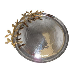 Supreme 14 in. Round Gold Hammered Tray - Serving Trays